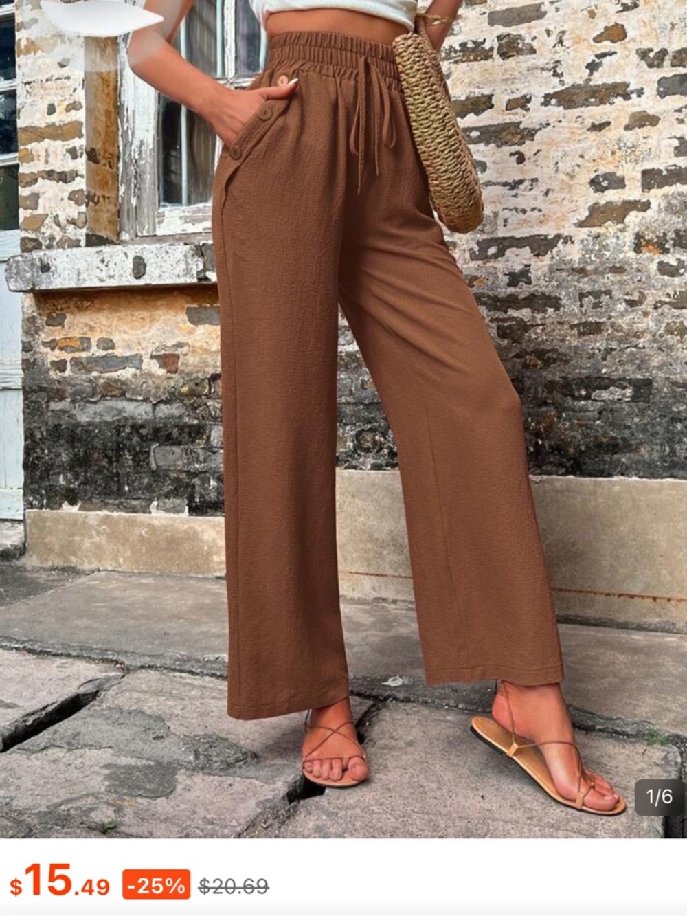 SHEIN Brown Wide-Leg Drawstring Pants